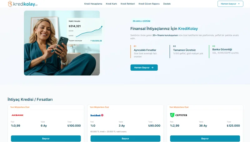 Kredikolay.net web sitesi ekran görüntüsü